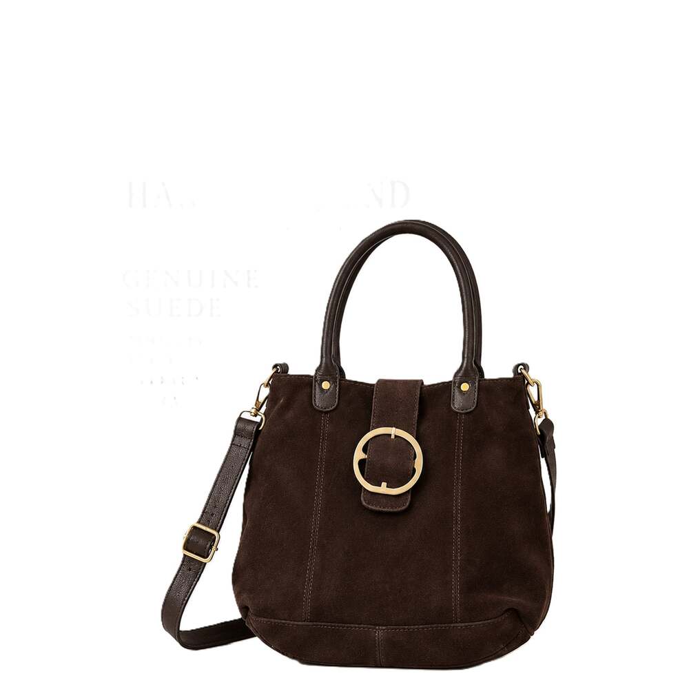Harbour 2nd Genuine Suede Brown Purse Gold Buckle Top Handle Shoulder Bag Strap